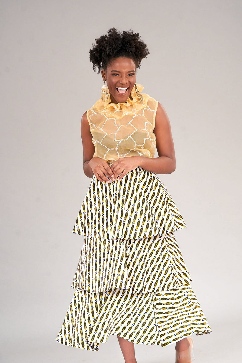 Adwubi 3-Tiered Print Midi Skirt ayamorrison