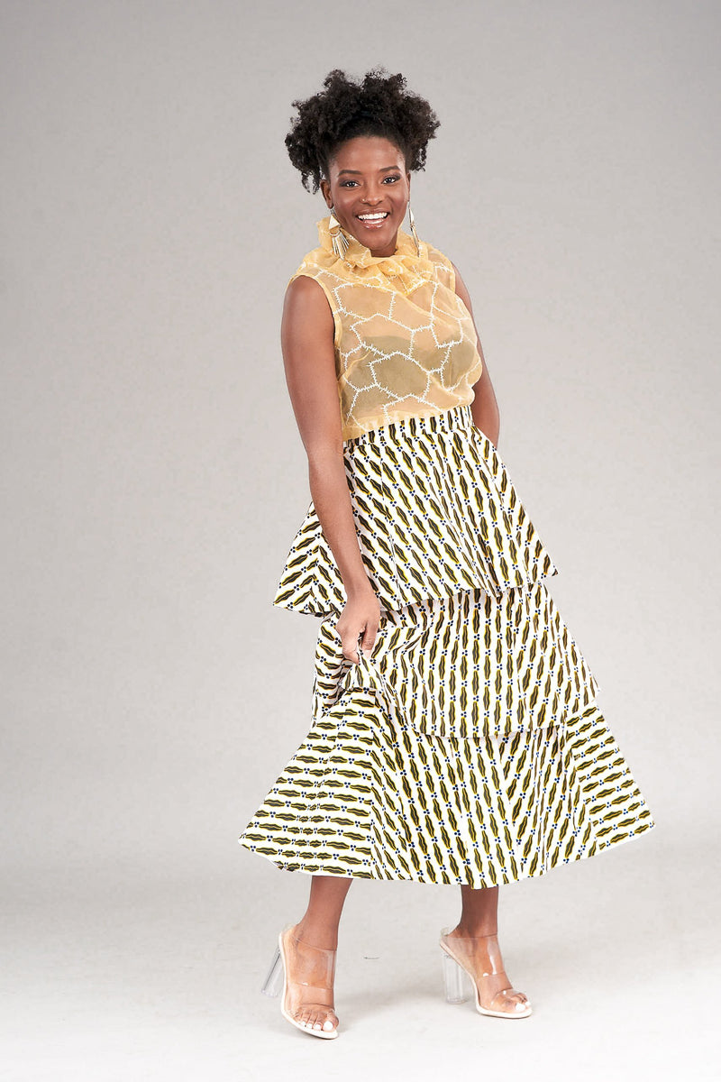 Adwubi 3-Tiered Print Midi Skirt ayamorrison