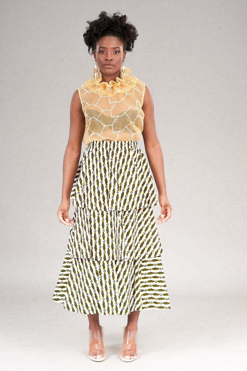 Adwubi 3-Tiered Print Midi Skirt ayamorrison