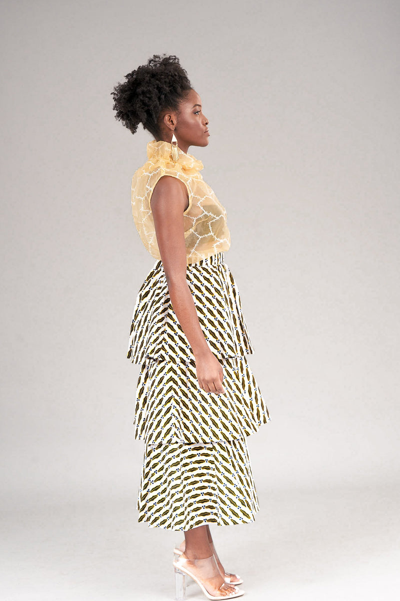 Adwubi 3-Tiered Print Midi Skirt ayamorrison